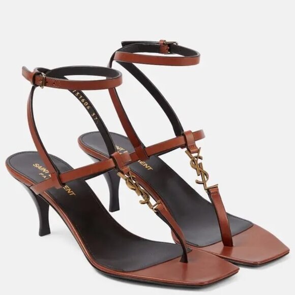 Saint Laurent Cassandra 60 YSL Logo Thong Ankle Strap Sandals Heels Shoes - Picture 1 of 16